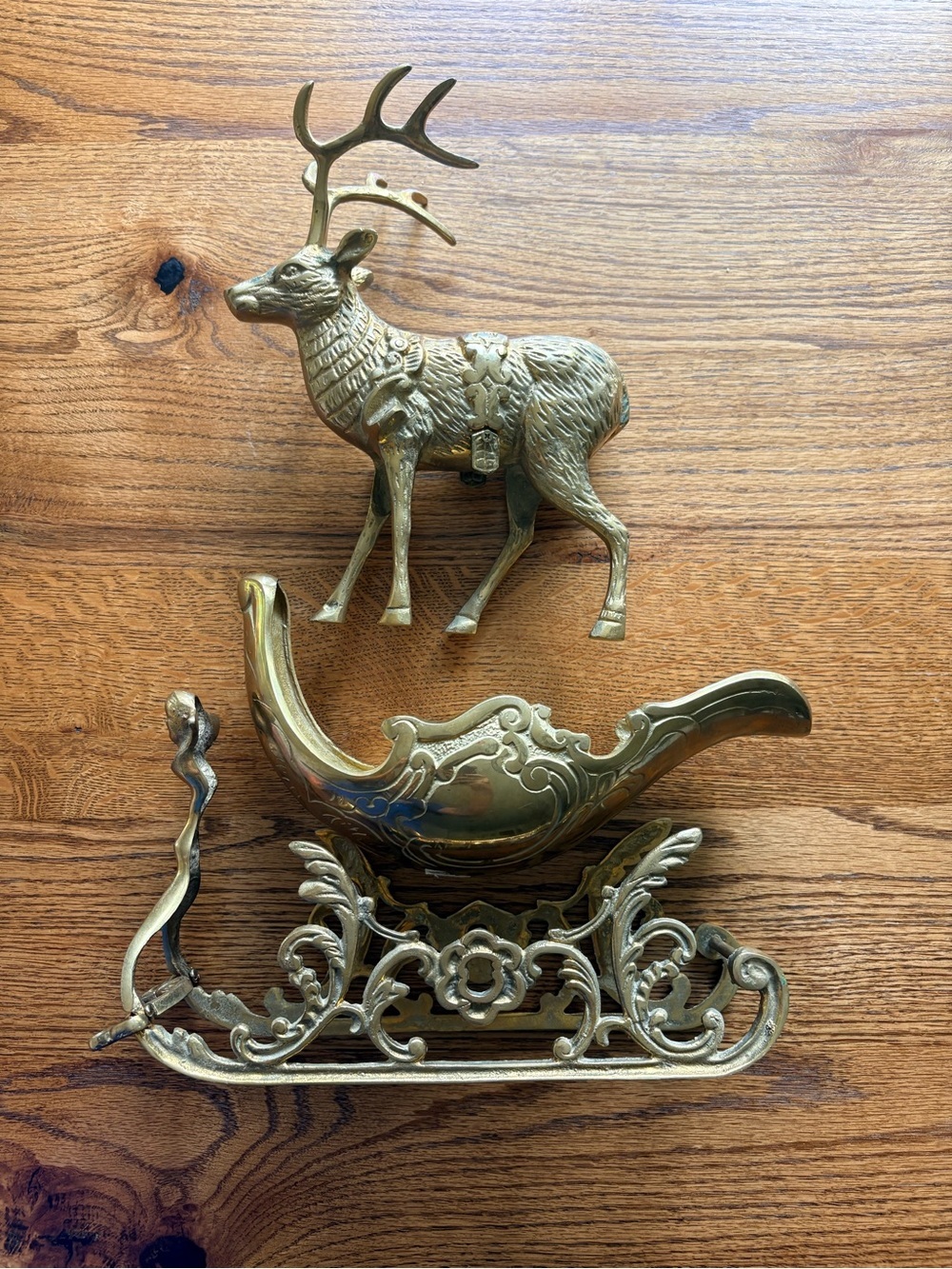 Vintage Brass deer and 2-piece sleigh- ~5.6 pounds ~19 inches long! Christmas! - Picture 10 of 15